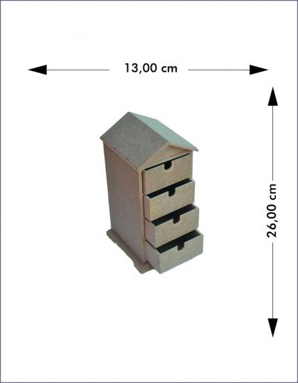 Ahşap Kutu 4 Çekmeceli Çatılı Takı Kutusu