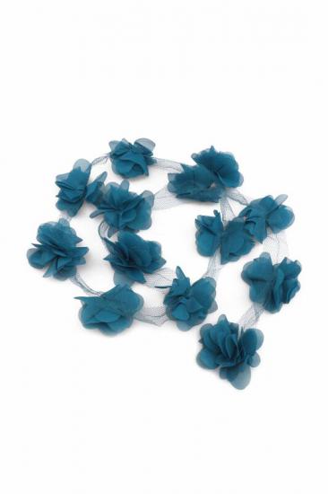 Lazer Kesim Şerit Çiçek Petrol Mavi